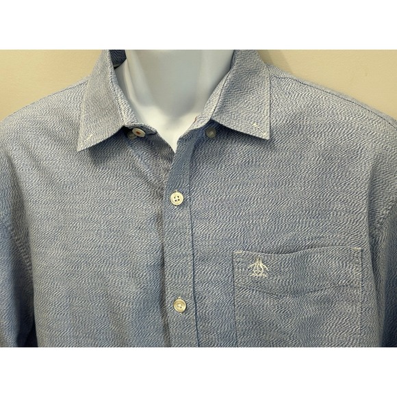 Penguin by Munsingwear Blue Herringbone Button Shirt Heritage Slim Fit Large - Picture 4 of 6